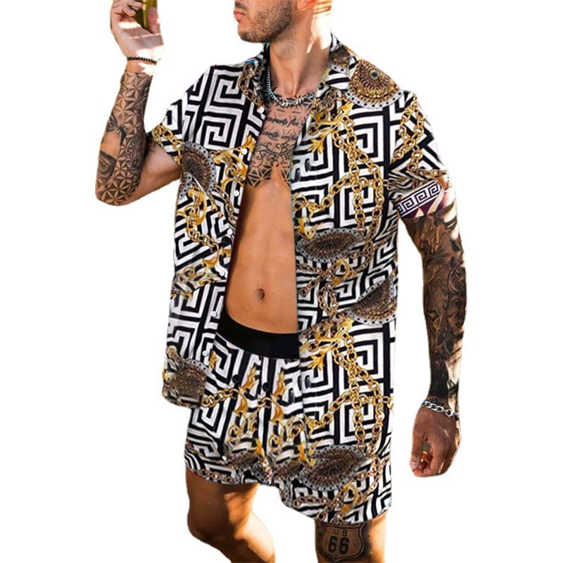 Men's summer Hawaiian sets by Agate featuring colorful printed patterns and breathable fabric, ideal for casual or beachwear.