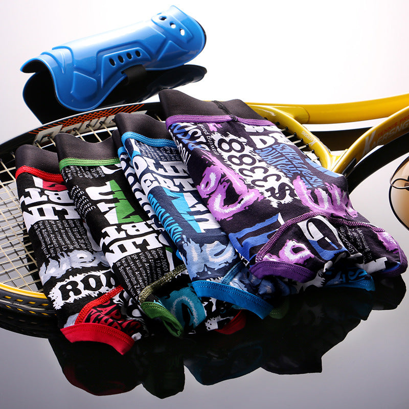 Cotton men's underwear boxer shorts with trendy personality print from Agate, showcasing comfortable fit and stylish design.