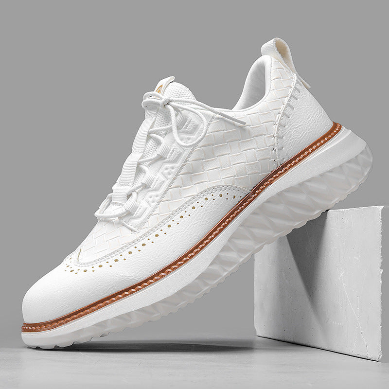 Agate men's breathable woven-texture sneakers with white soles, designed for comfort and style.