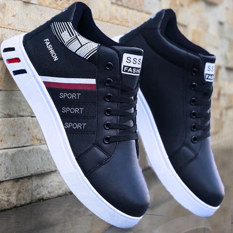 Men's Agate mid-top sneakers in black and white, casual and athletic shoes with laces and padded collar for comfort.