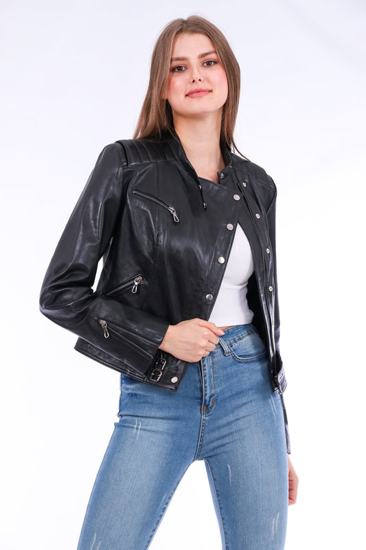 Rovigo Leather Biker Jacket - Black Sangria Iapetus