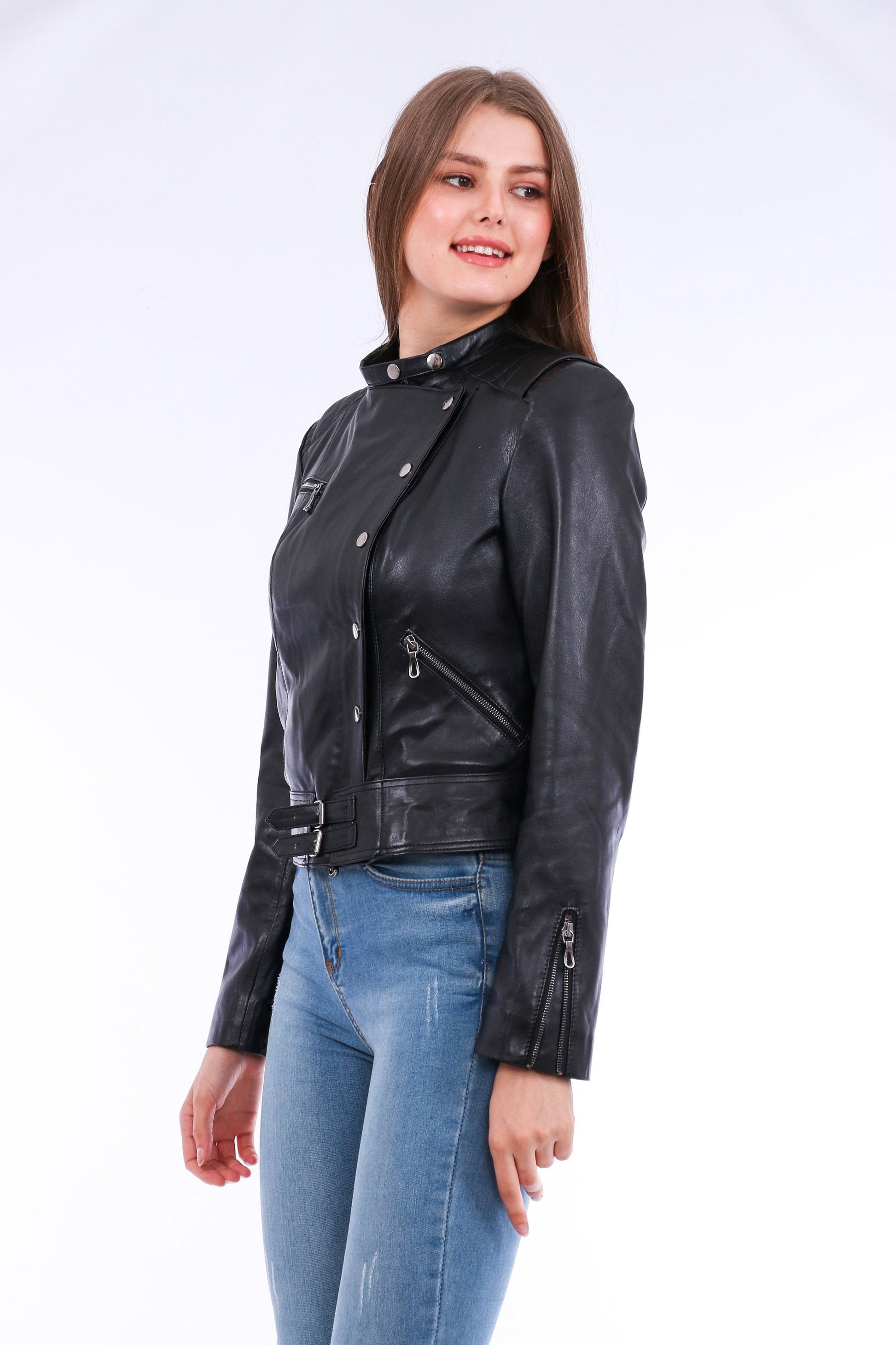 Rovigo Leather Biker Jacket - Black Sangria Iapetus