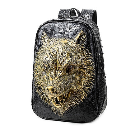 Black Agate 3D wolf head student backpack with shoulder straps, Korean edition, suitable for men and women.