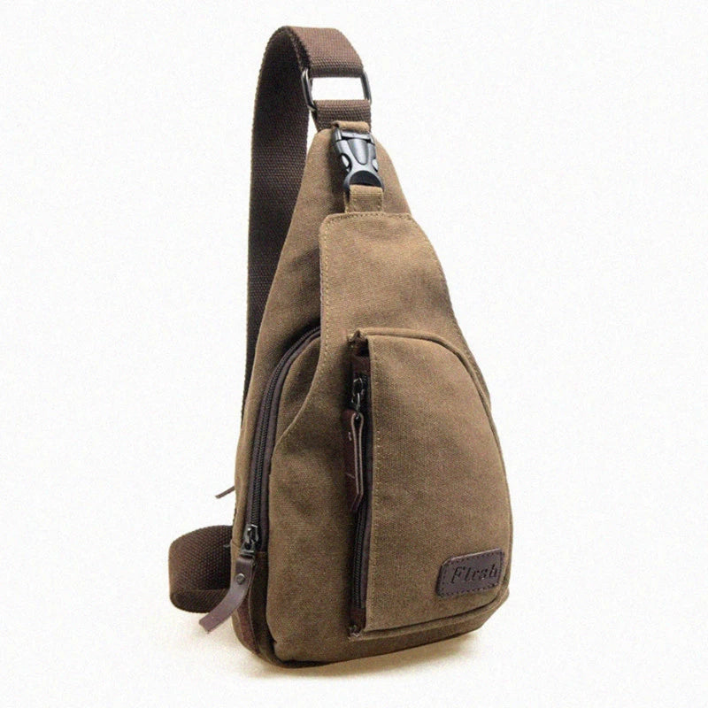 Black Agate casual men's chest pack made of canvas, featuring a crossbody design for shoulder or hand carry.