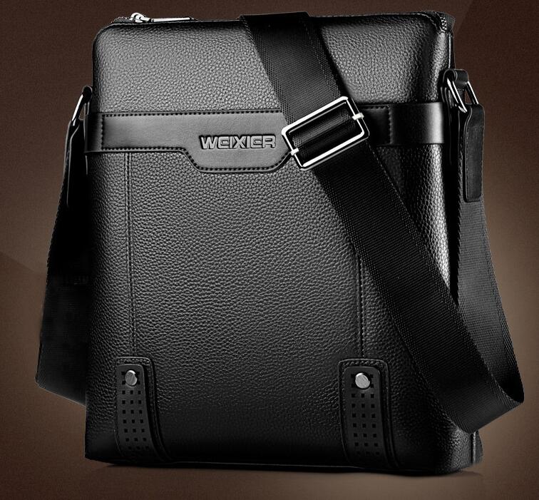 Black Agate Fashion PU Leather Men Messenger Bag with adjustable strap and multiple compartments.