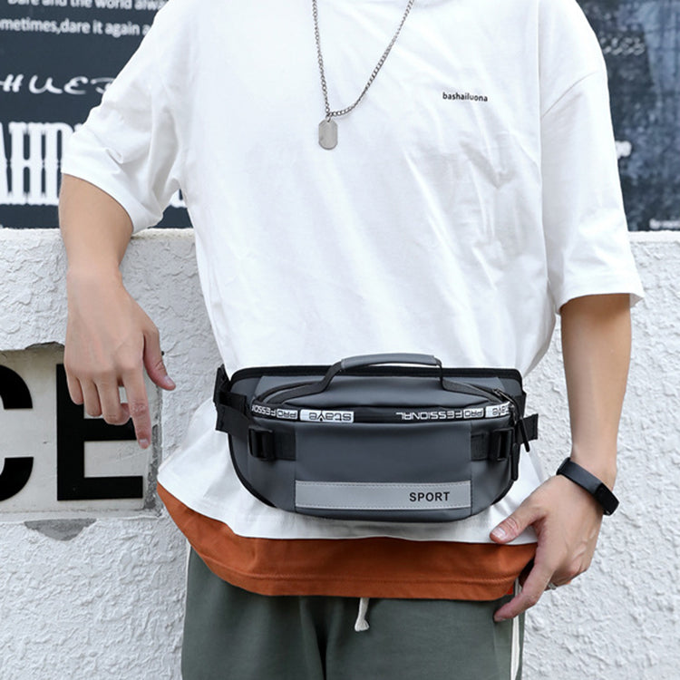 Black Agate reflective waist bag for men, stylish crossbody design with adjustable strap and reflective material for visibility.