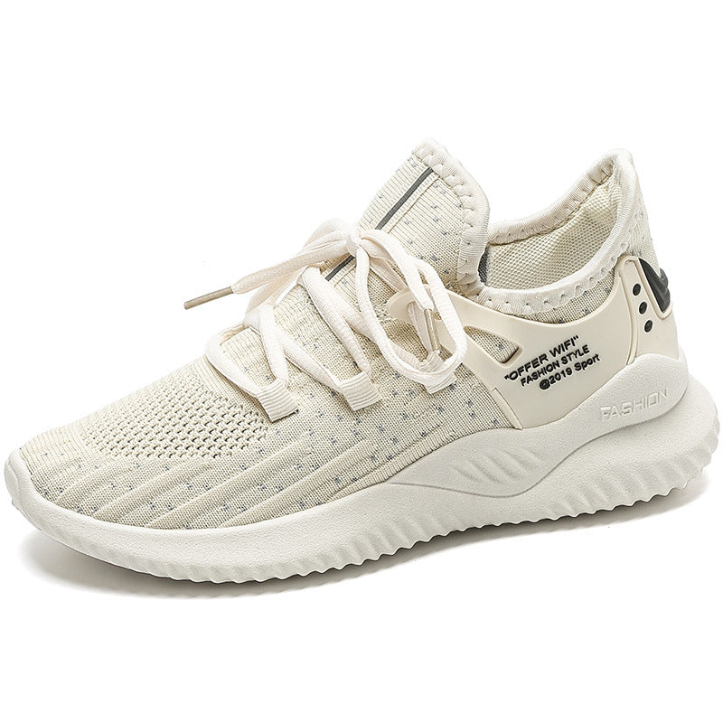 Beige Agate breathable casual shoes for women, all-match Korean running shoes with lightweight, comfortable design.