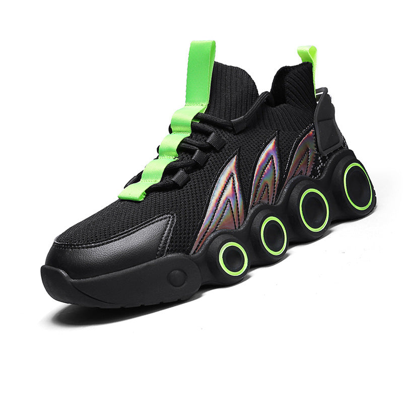 Black and green Agate sport summer flying mesh shoes for men, lightweight breathable athletic footwear.