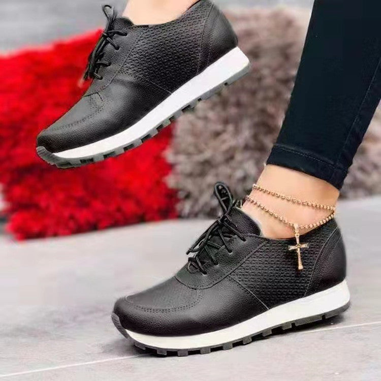 Black Agate women's casual sneakers with lace-up design, flat sole, suitable for running and sports activities.