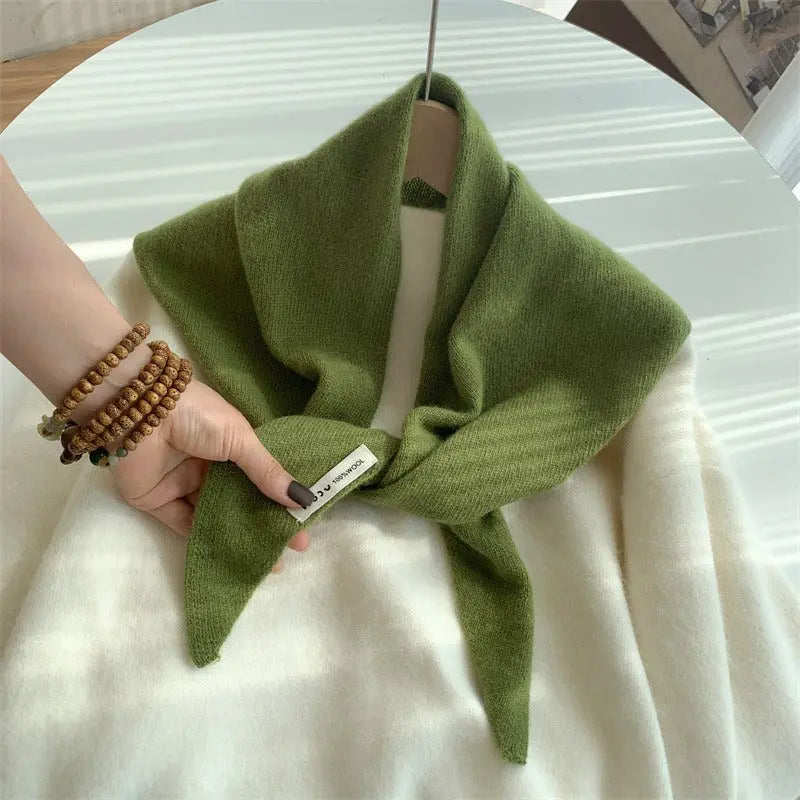 Womens Solid-Color Wool Knit Triangle Scarf Shawl For FallWinter - Alvionz.de