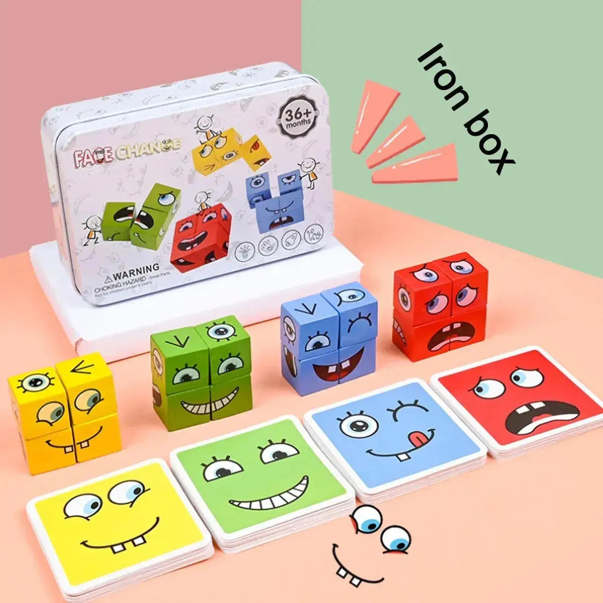 Wooden Expressions Toy Wooden Magic Cube Face Pattern Building Blocks Educational Montessori Toys Wooden Matching Block Puzzles Alvionz