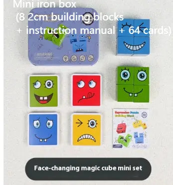Wooden Expressions Toy Wooden Magic Cube Face Pattern Building Blocks Educational Montessori Toys Wooden Matching Block Puzzles Alvionz