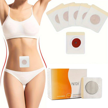 Alvionz magnetic detox belly button patch for slimming and abdomen detox, shown on multiple red patches in the image.