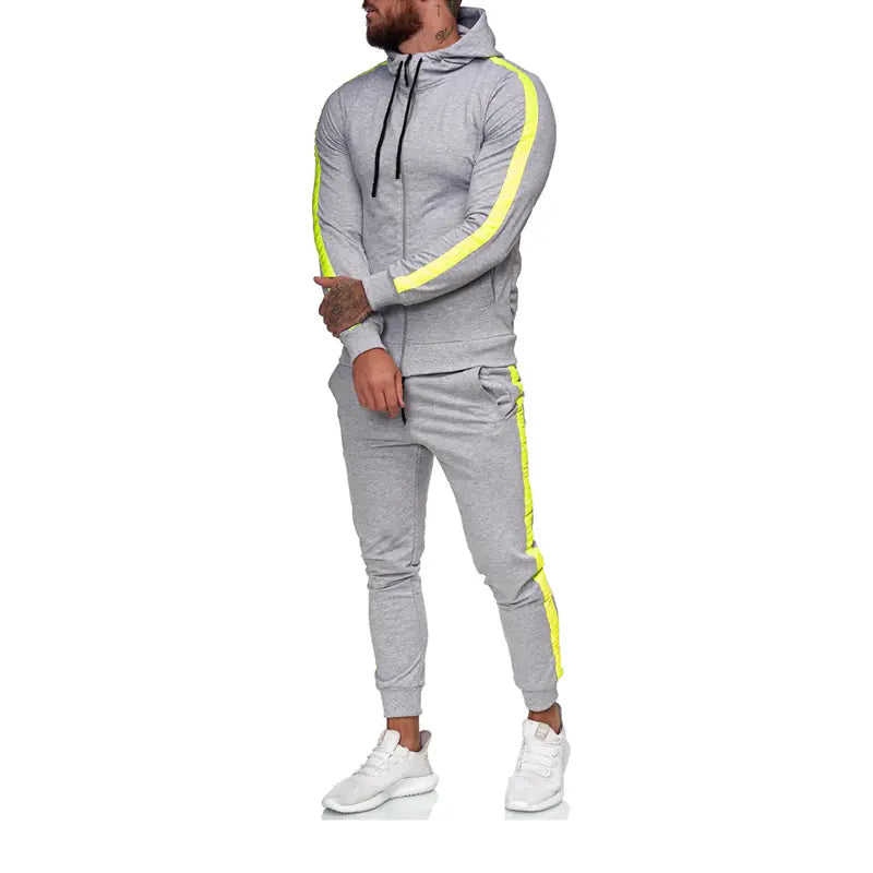 Black and white men's hooded zip-up athletic tracksuit set by Alvionz.de, shown in 3XL size with front zipper and sporty design.
