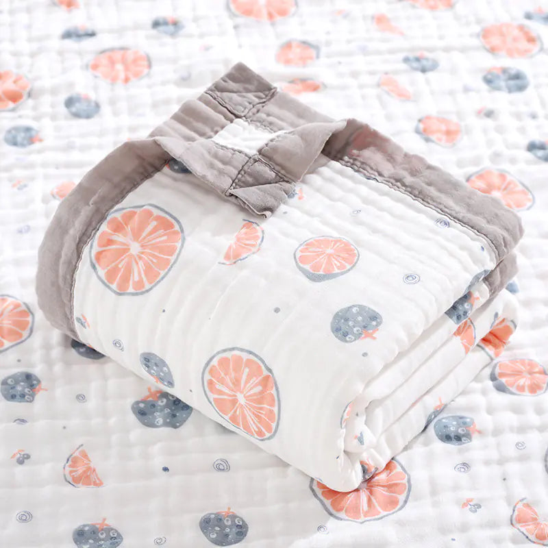 Blue 6-layer unicorn baby swaddle blanket made of 100% cotton, soft and breathable for gentle bodycare.