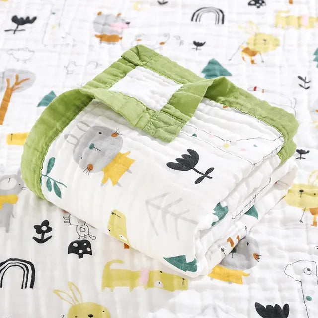 Blue Alvionz.de 6-layer unicorn cotton baby swaddle blanket, 110x110cm, soft and breathable for gentle bodycare.