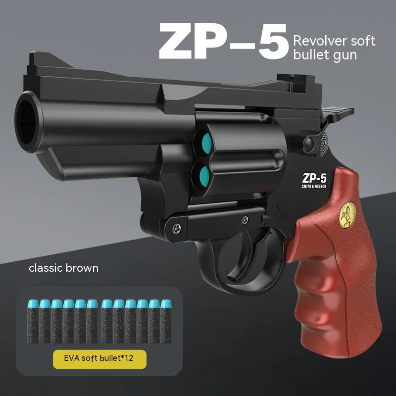 Children's left-wheel soft bullet toy pistol in black and green by Alvionz.de, featuring a cast shell design for safe play.