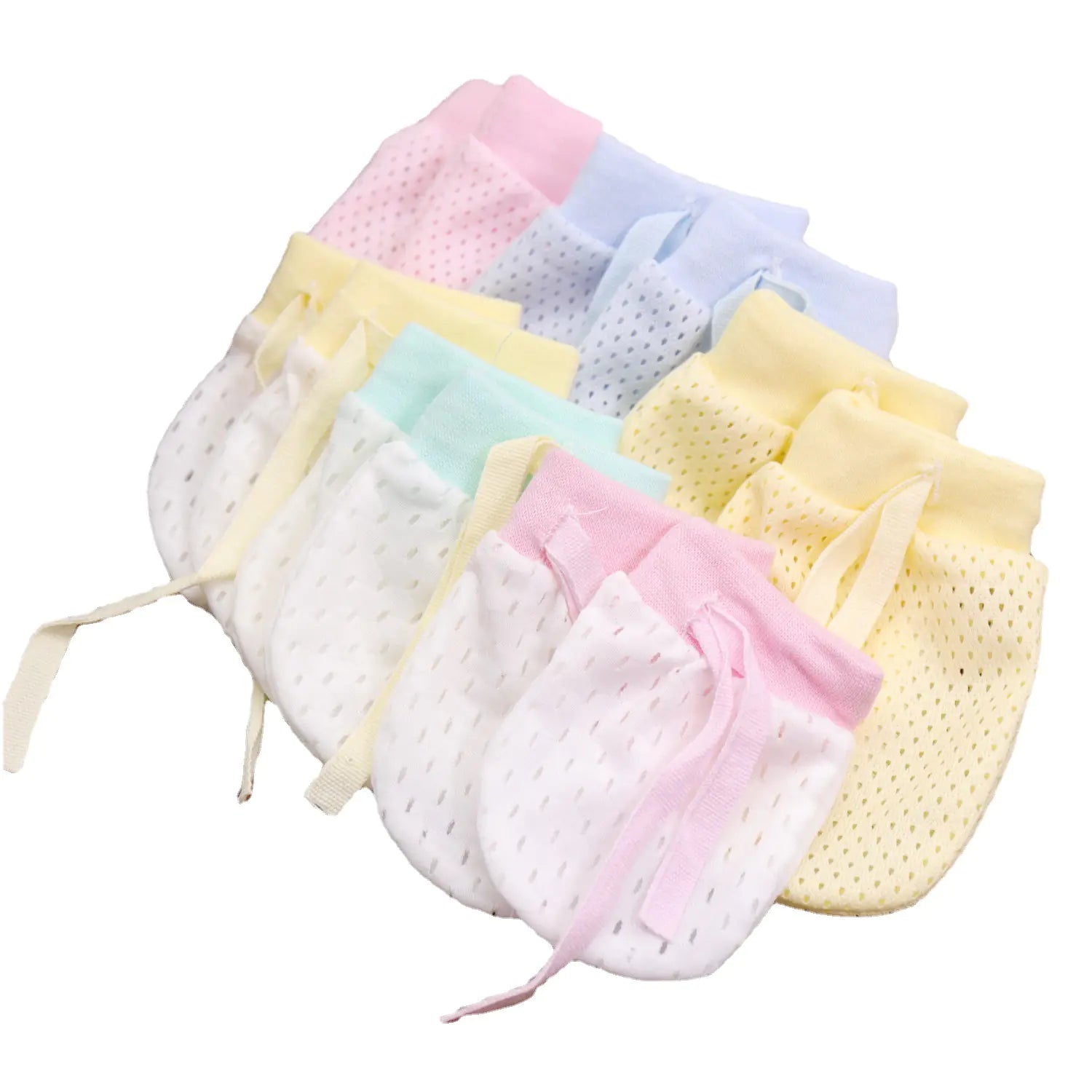 Adjustable anti-scratch infant mittens in mixed colors from Alvionz.de, designed for newborns and infants to protect delicate skin.
