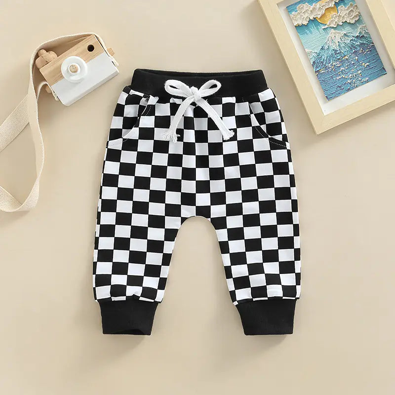 Checkerboard Print Casual Baby Trousers for Toddlers Alvionz.de