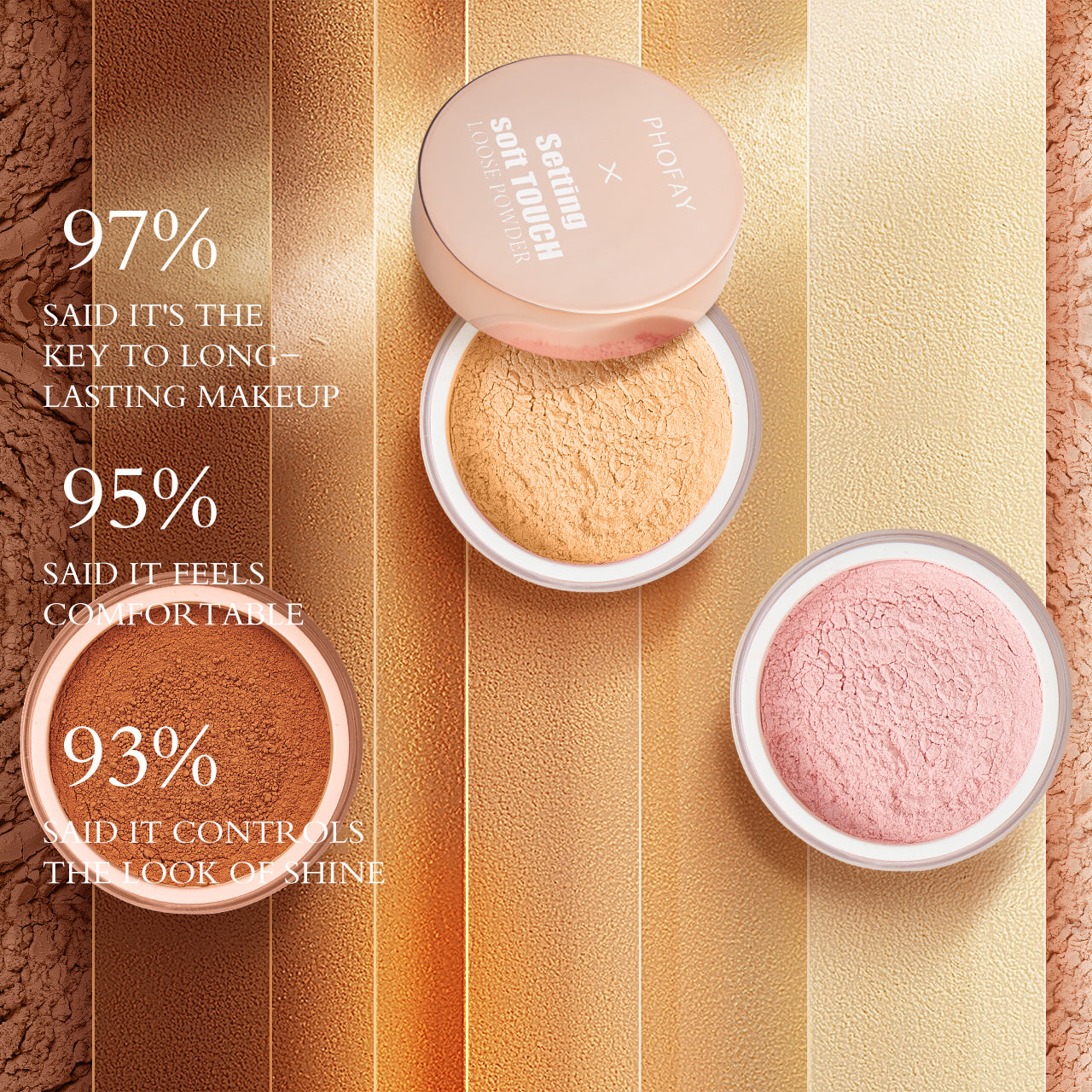 Alvionz.de PHOFAY Setting Soft Touch Loose Powder for makeup, in an open compact showing the finely milled translucent powder.