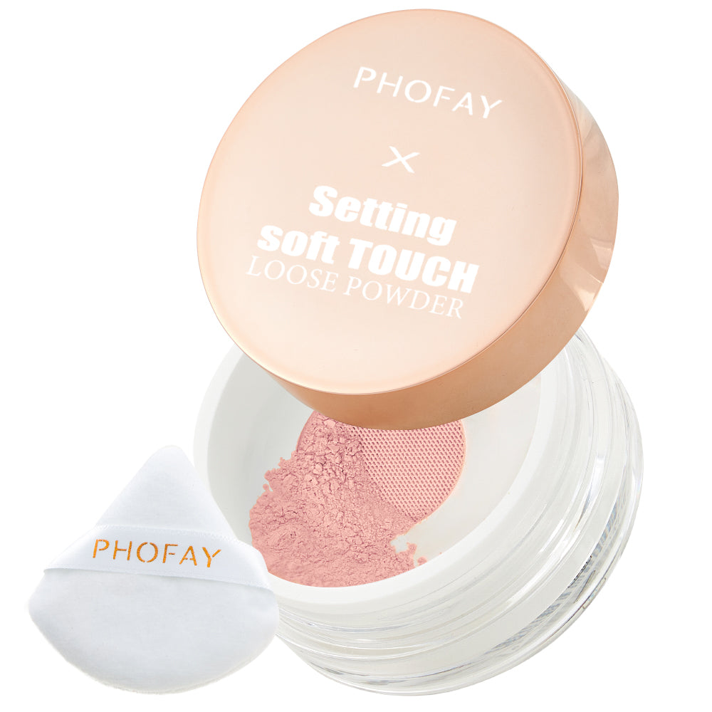 Alvionz.de PHOFAY Setting Soft Touch Loose Powder for makeup, in a clear container with a soft-touch finish and loose powder inside.