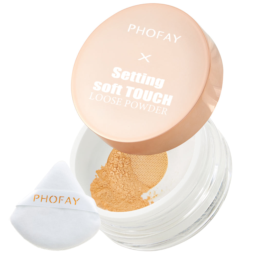 Alvionz.de PHOFAY Setting Soft Touch Loose Powder for makeup, close-up of the finely milled translucent powder container.