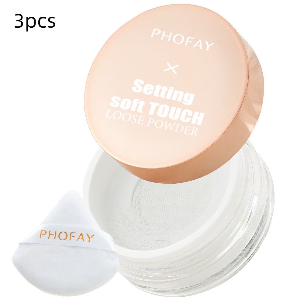 Alvionz.de PHOFAY Setting Soft Touch Loose Powder for makeup, featuring a compact container with translucent loose powder inside.