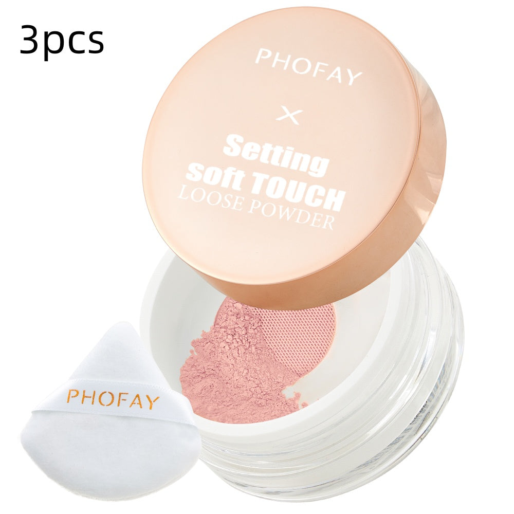 Alvionz.de PHOFAY Setting Soft Touch Loose Powder for makeup, showcasing a translucent, finely milled setting powder in a compact jar.