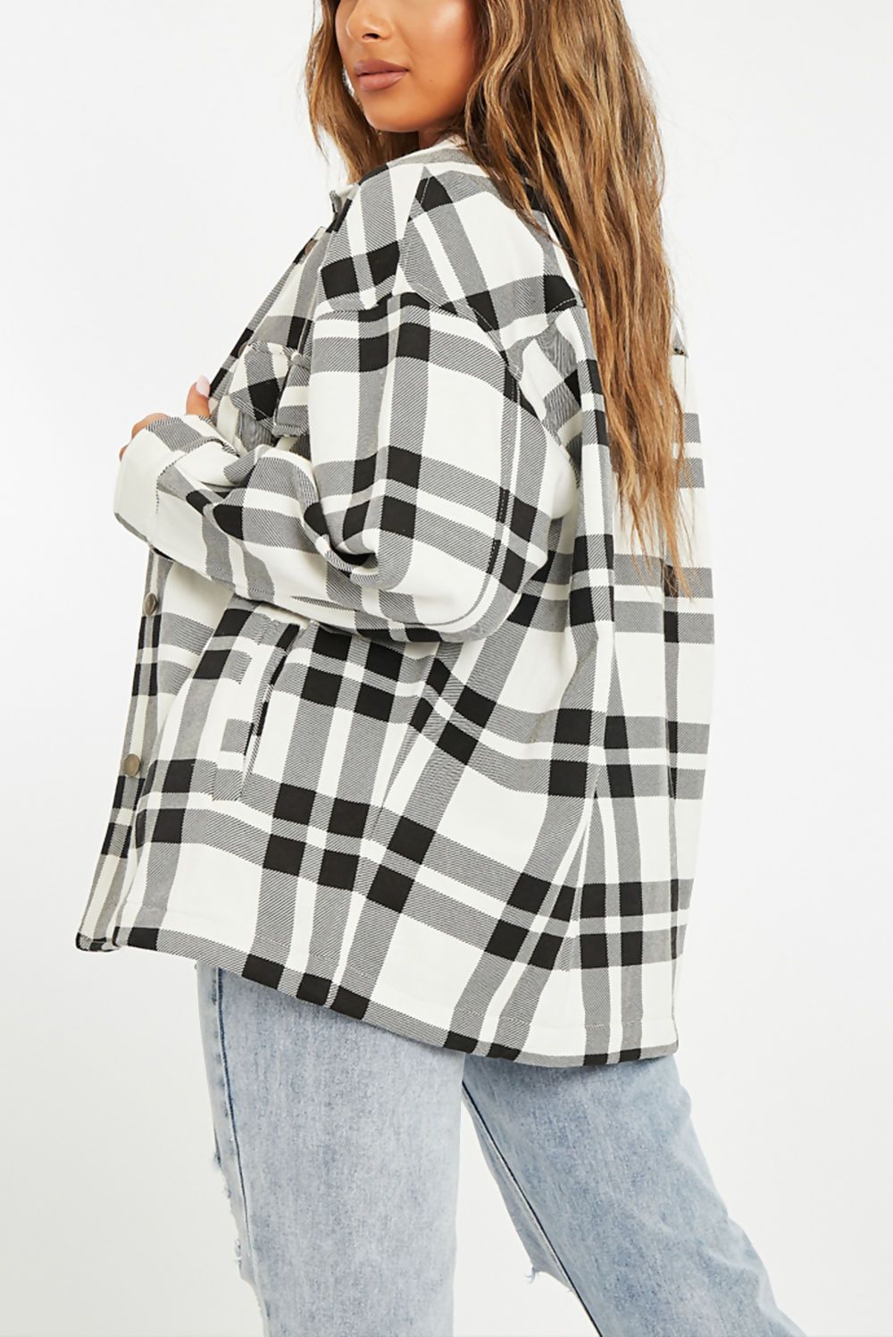 Black and White Check Shacket Womens Azure Theseus