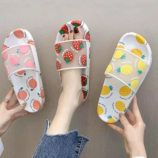 Summer Slippers Women Shoes Cartoon Fruit Strawberry Pineapple Peach Blue Charlie