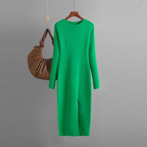 Autumn And Winter Long Sleeve Knitted Backless Round Neck Dress Carmine Juneberry