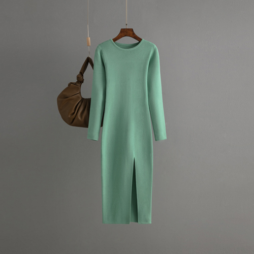 Autumn And Winter Long Sleeve Knitted Backless Round Neck Dress Carmine Juneberry