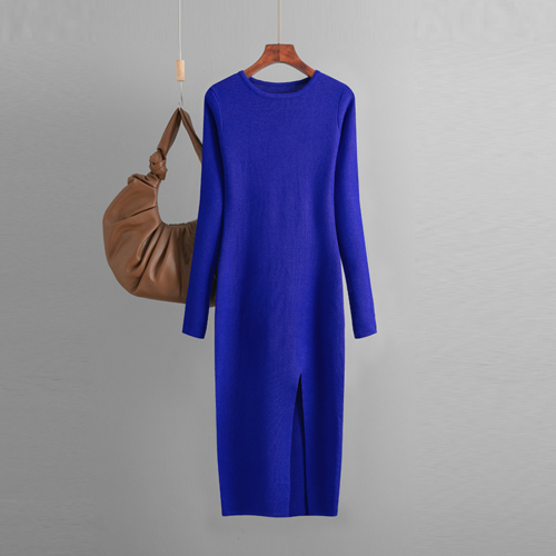 Autumn And Winter Long Sleeve Knitted Backless Round Neck Dress Carmine Juneberry