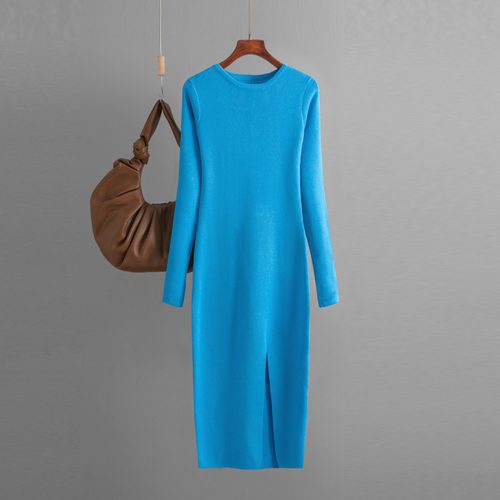 Autumn And Winter Long Sleeve Knitted Backless Round Neck Dress Carmine Juneberry