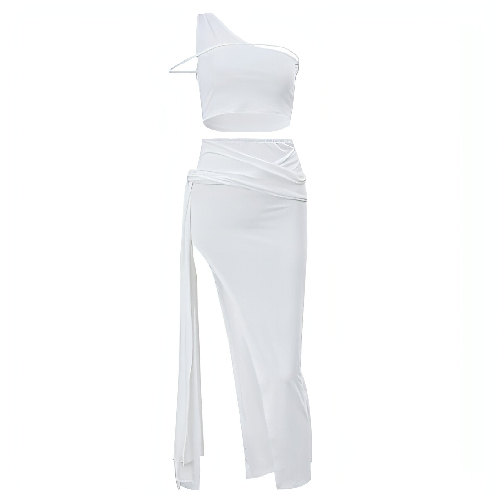 Women's Off-the-shoulder Navel High Slit Suit Set Carmine Juneberry