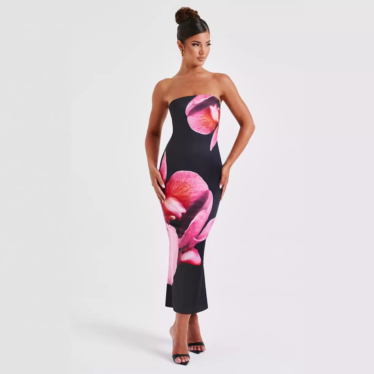 25 Edition – Backless Floral Draped Tube Maxi Dress (NICHE) Carmine Juneberry