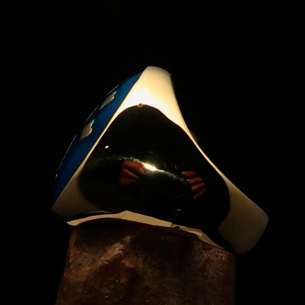 Excellent crafted oval domed Men's blue Cross Lorraine Ring - solid - Alvionz.de