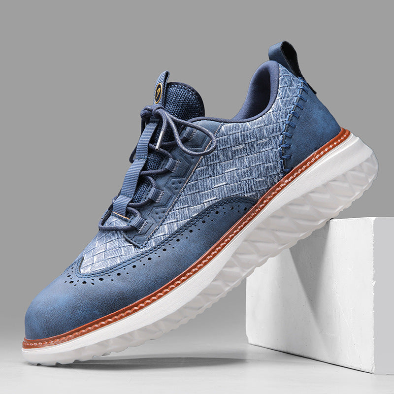 Agate men's breathable woven-texture sneakers with white soles, stylish and comfortable casual footwear.