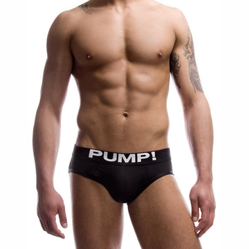 Black and white men's cotton mesh briefs by Agate, showing the comfortable waistband and breathable fabric.