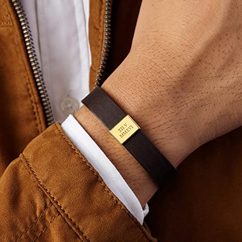 Custom Leather Bracelet Roman Numerals, Valentine Gifts for Boyfriend Green Millie