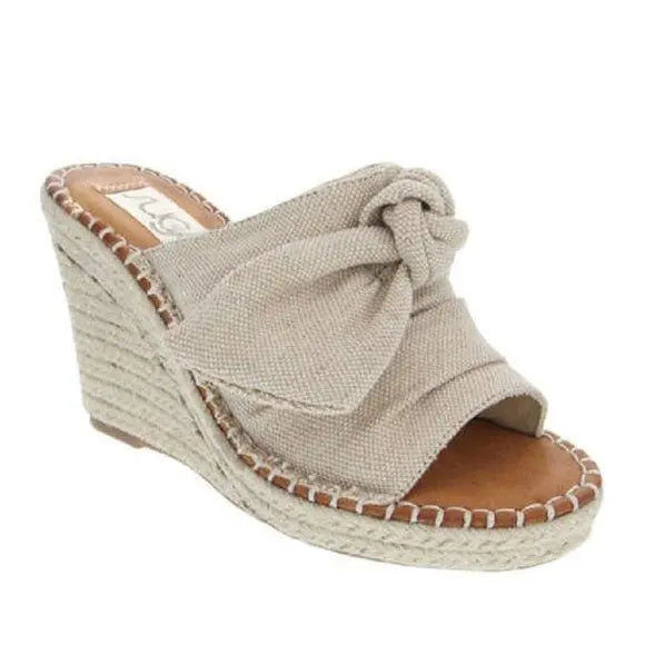 Womens Sandals - High Heel Slip-on Wedge Shoes (size 7.5) Grey Coco