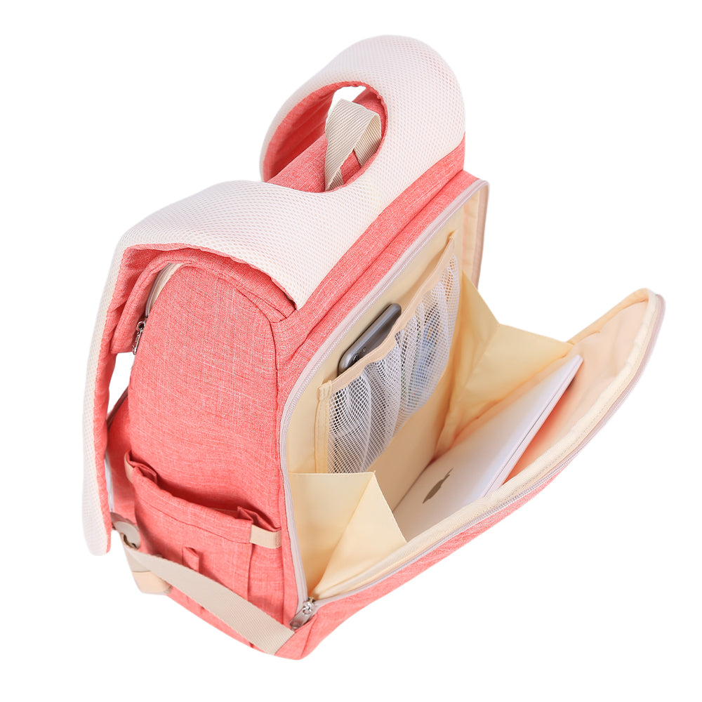 Maroon Chronos canvas diaper bag travel backpack in gray, featuring multiple compartments and adjustable straps for convenient parenting on the go.