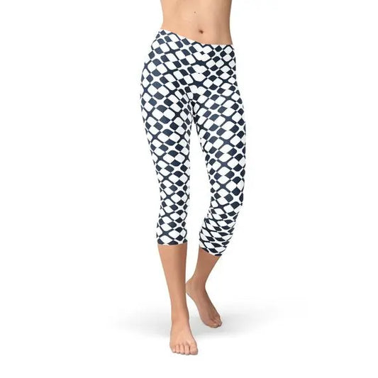 Womens Geometric Blue Tile Capri Leggings - Alvionz.de