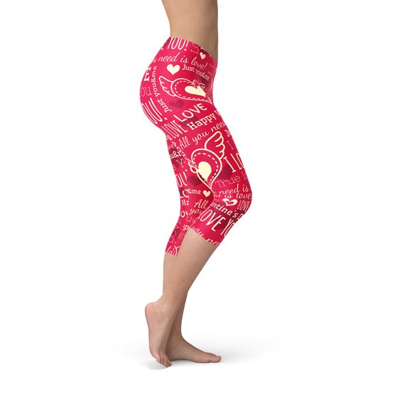 Love Hearts Red Capri Leggings Maroon Sooty