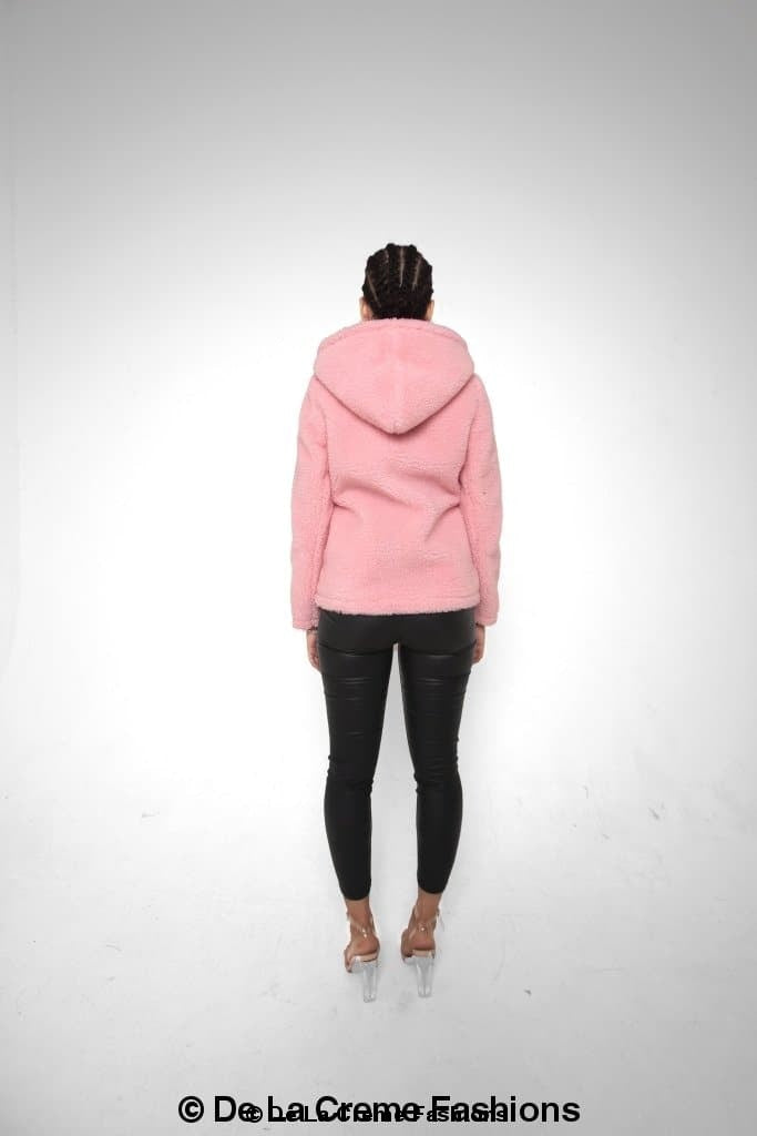 Lauren Zip Up Hooded Borg Teddy Jacket Rose Eleusis