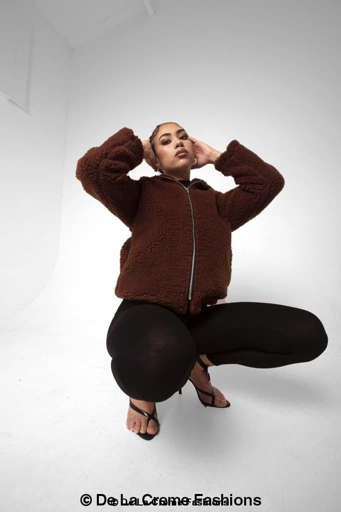 Lauren Zip Up Hooded Borg Teddy Jacket Rose Eleusis