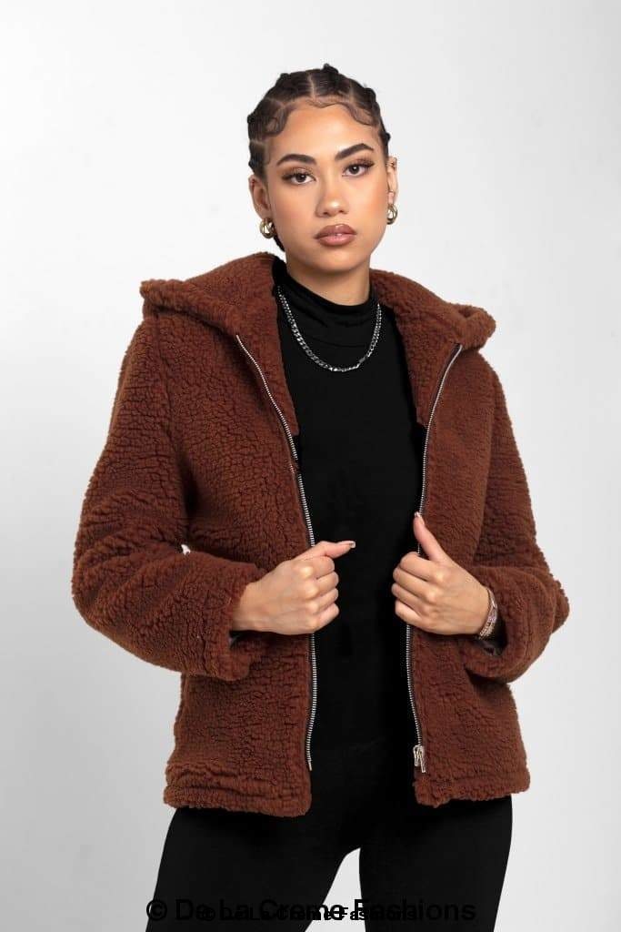 Lauren Zip Up Hooded Borg Teddy Jacket Rose Eleusis