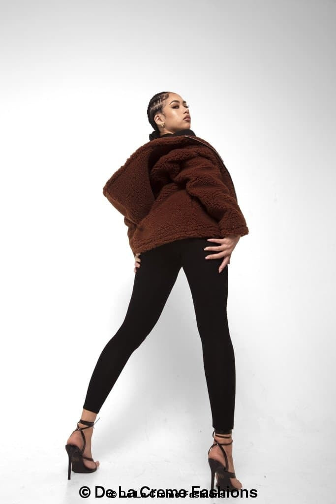 Lauren Zip Up Hooded Borg Teddy Jacket Rose Eleusis