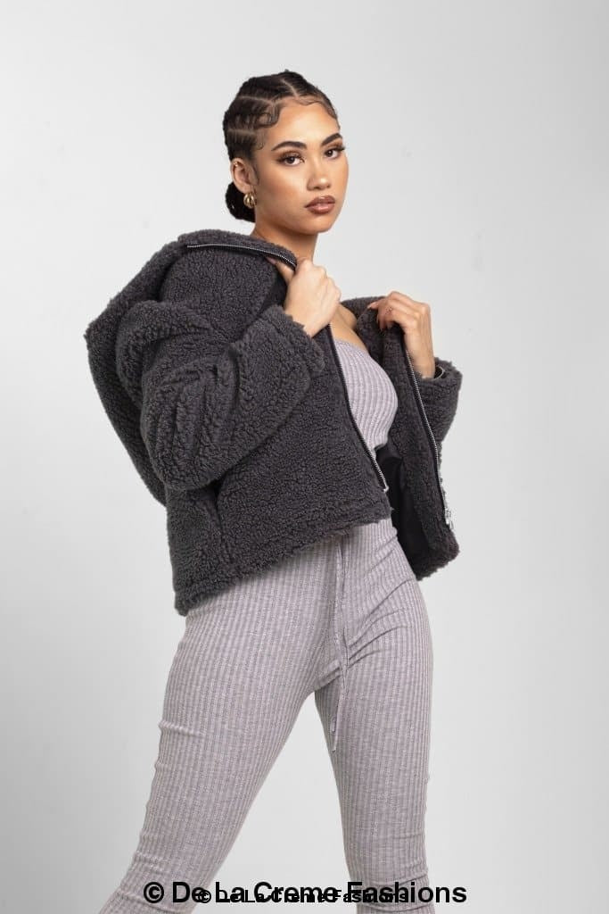 Lauren Zip Up Hooded Borg Teddy Jacket Rose Eleusis