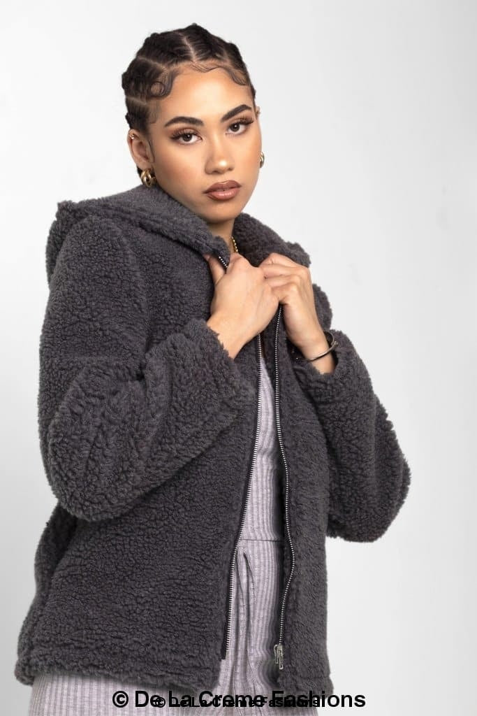 Lauren Zip Up Hooded Borg Teddy Jacket Rose Eleusis